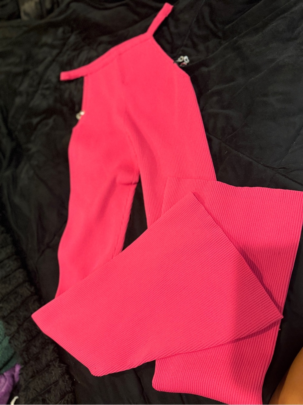 Women’s Hot Pink Ribbed Cut Out Flares